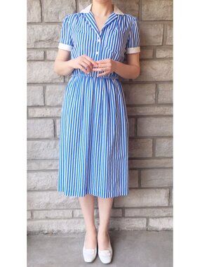Vintage Blue and White Pinstripe Day Dress